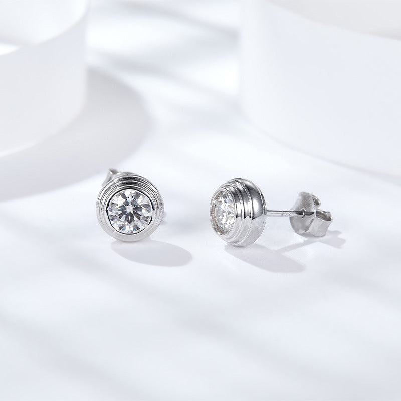 S925 Round-Cut Moissanite Earring Plated 18k White Gold【6.2#143】