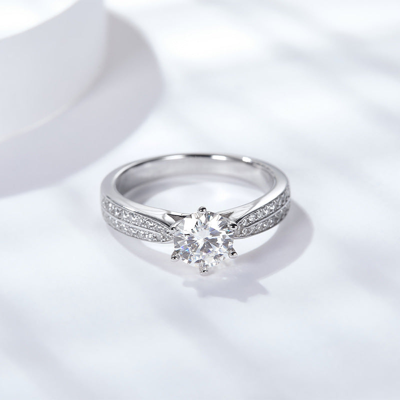 S925 Round-Cut Moissanite Ring 6 Claws Queen 1CT&2CT 【6.2#66】