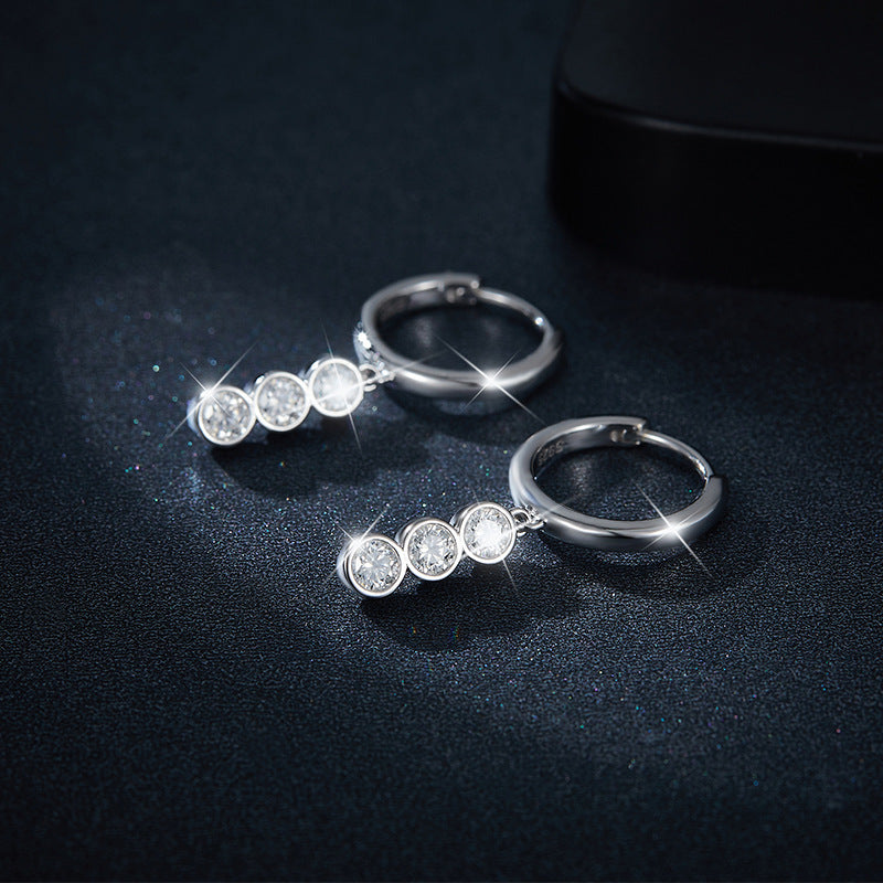 S925 Round-Cut Moissanite Hoop Earrings 0.2CT*3【6.2#60】