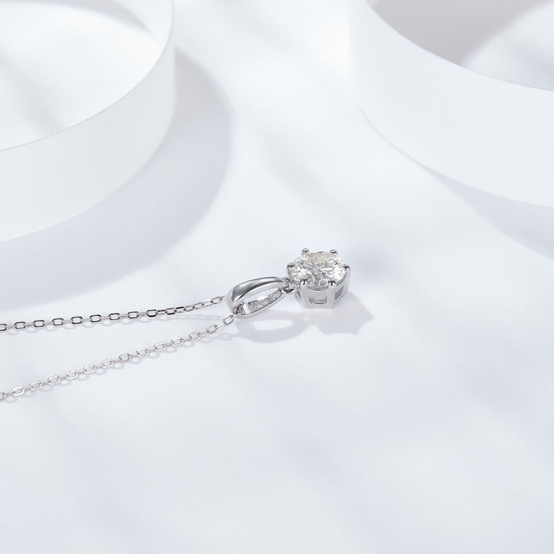 S925 Round-Cut Moissanite Necklace 6 Claws 1CT&2CT【6.2#64】