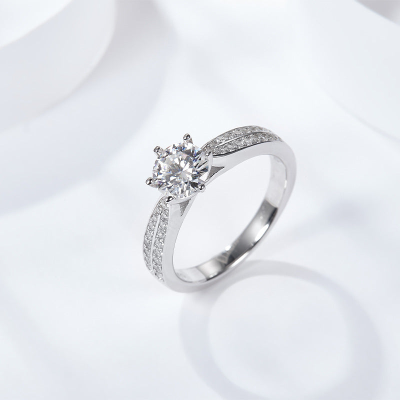 S925 Round-Cut Moissanite Ring 6 Claws Queen 1CT&2CT 【6.2#66】