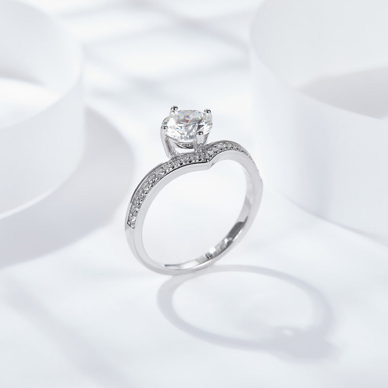 Round-Cut 1CT Moissanite Silver Plated 18K White Gold Ring【6.2#85】