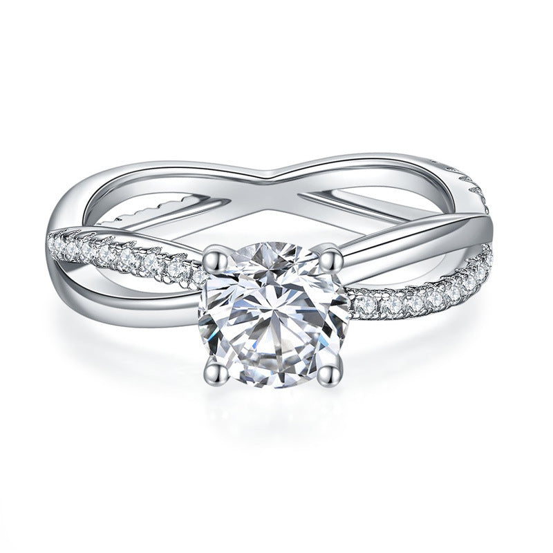 S925 Round-Cut Moissanite Ring Plated 18k White Gold【6.2#134】