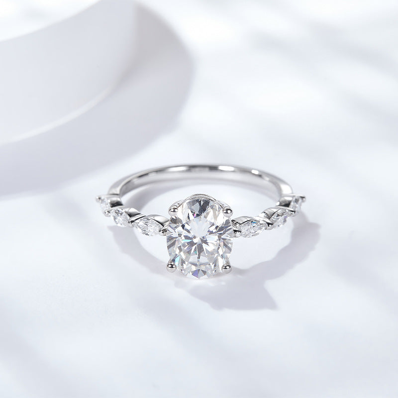 S925 Oval-Cut Moissanite Ring 2CT+0.6CT【6.2#50】