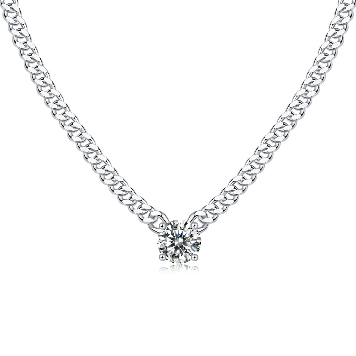S925 Round-cut 1CT Moissanite 18k Plated White Gold Neclace【6.2#96】