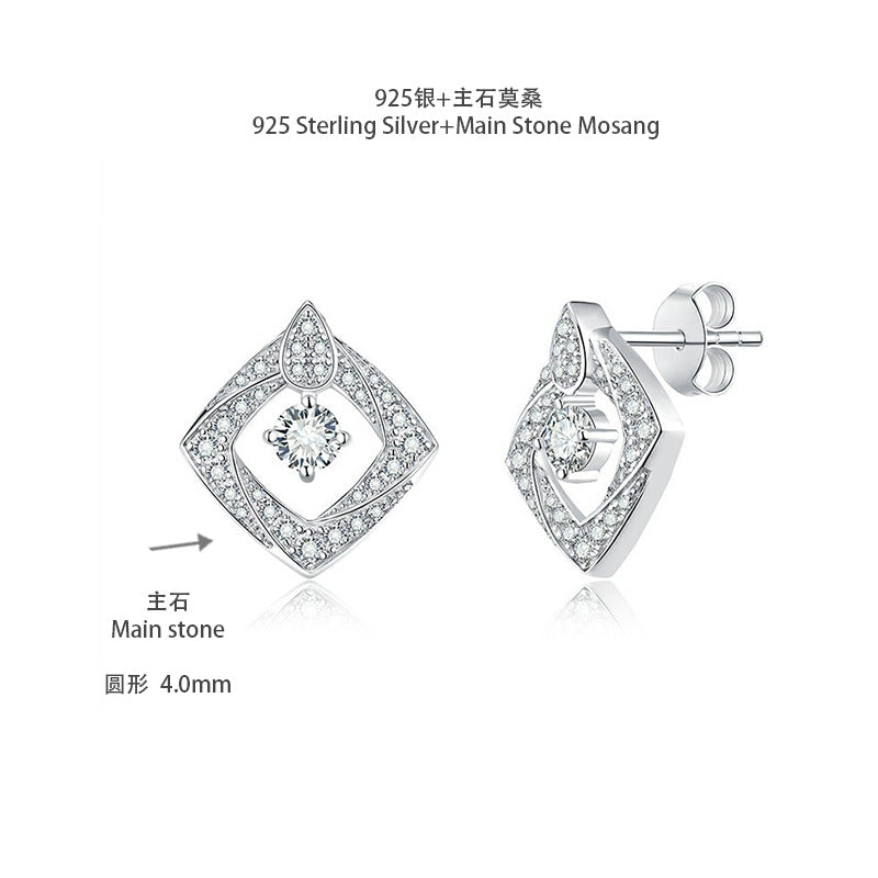 S925 Round-Cut Moissanite Earring Plated 18k White Gold【6.2#130】