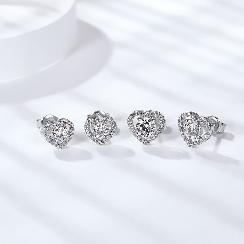 S925 Round-Cut Moissanite Earrings Heart Style 0.3CT&0.5CT 【6.2#75】