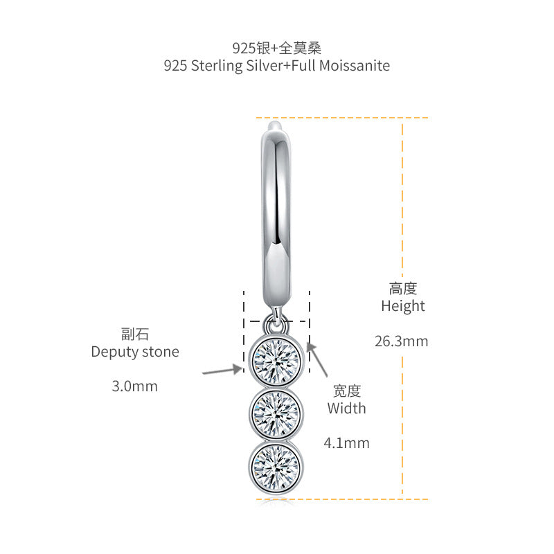 S925 Round-Cut Moissanite Hoop Earrings 0.2CT*3【6.2#60】