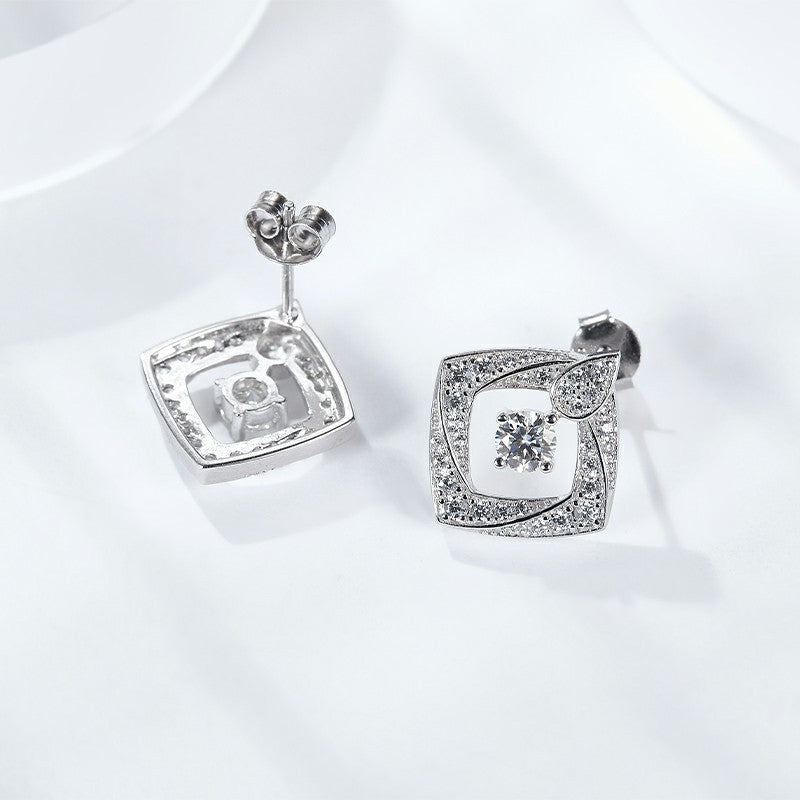 S925 Round-Cut Moissanite Earring Plated 18k White Gold【6.2#130】