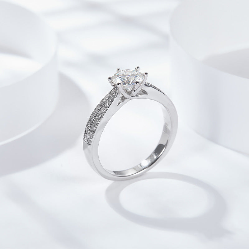 S925 Round-Cut Moissanite Ring 6 Claws Queen 1CT&2CT 【6.2#66】