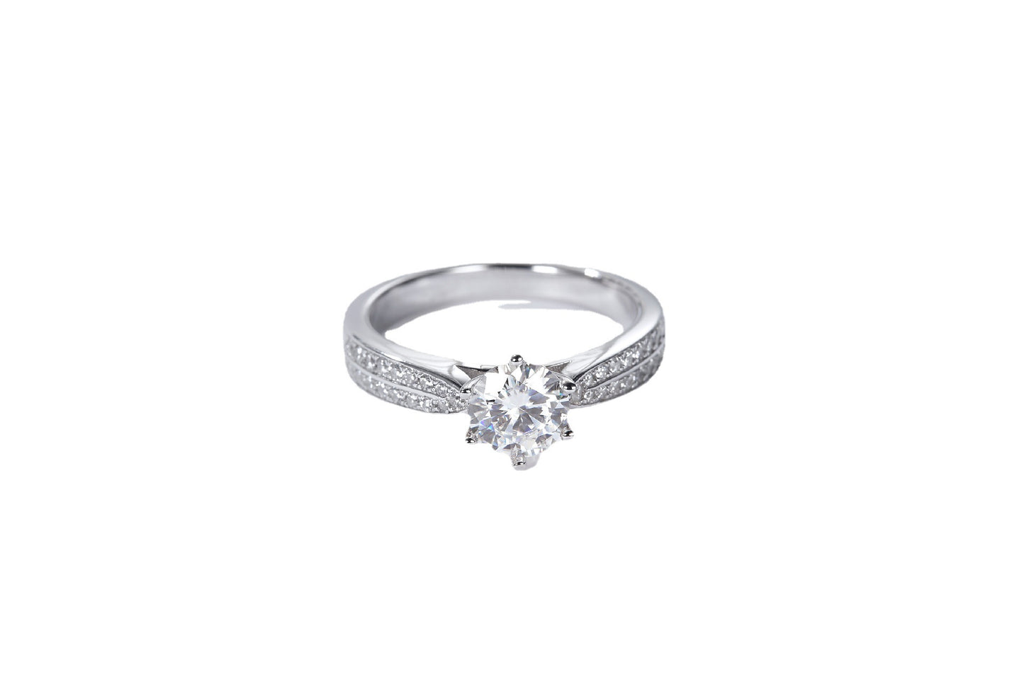 S925 Round-Cut Moissanite Ring 6 Claws Queen 1CT&2CT 【6.2#66】