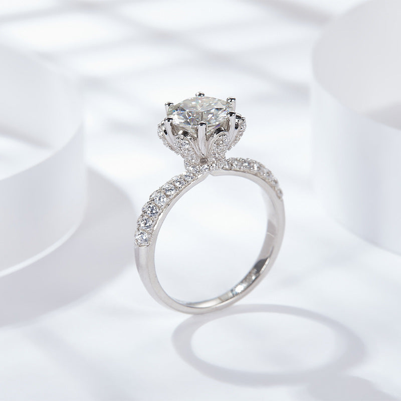 S925 Round-Cut Moissanite Ring 2CT 【6.2#68】