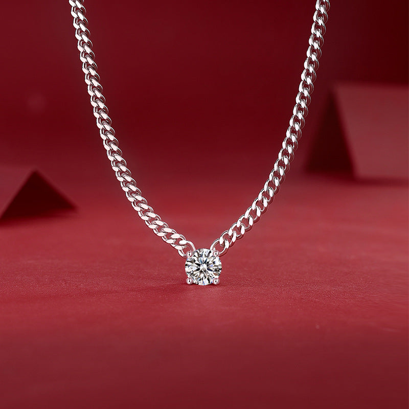 S925 Round-cut 1CT Moissanite 18k Plated White Gold Neclace【6.2#96】