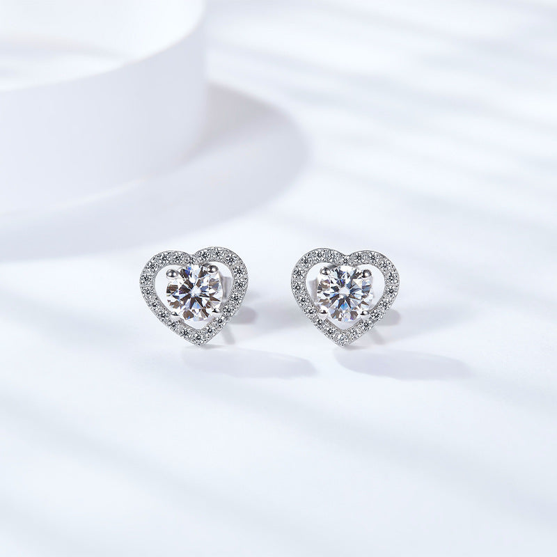 S925 Round-Cut Moissanite Earrings Heart Style 0.3CT&0.5CT 【6.2#75】