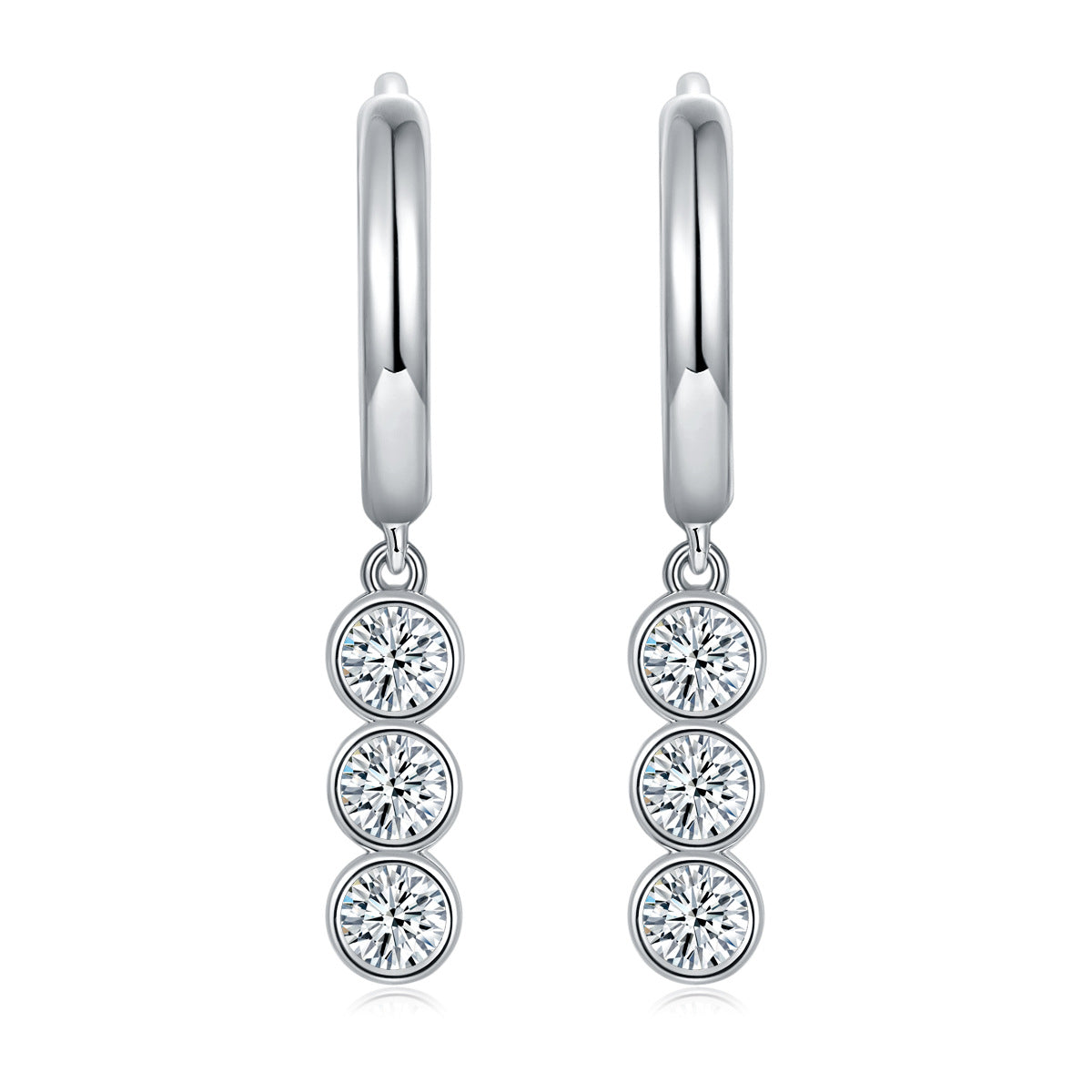 S925 Round-Cut Moissanite Hoop Earrings 0.2CT*3【6.2#60】