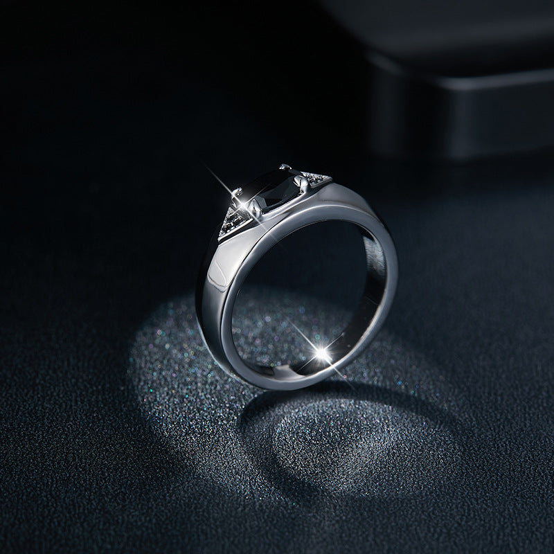 S925 Oval-Cut Black Moissanite Ring【6.2#174】