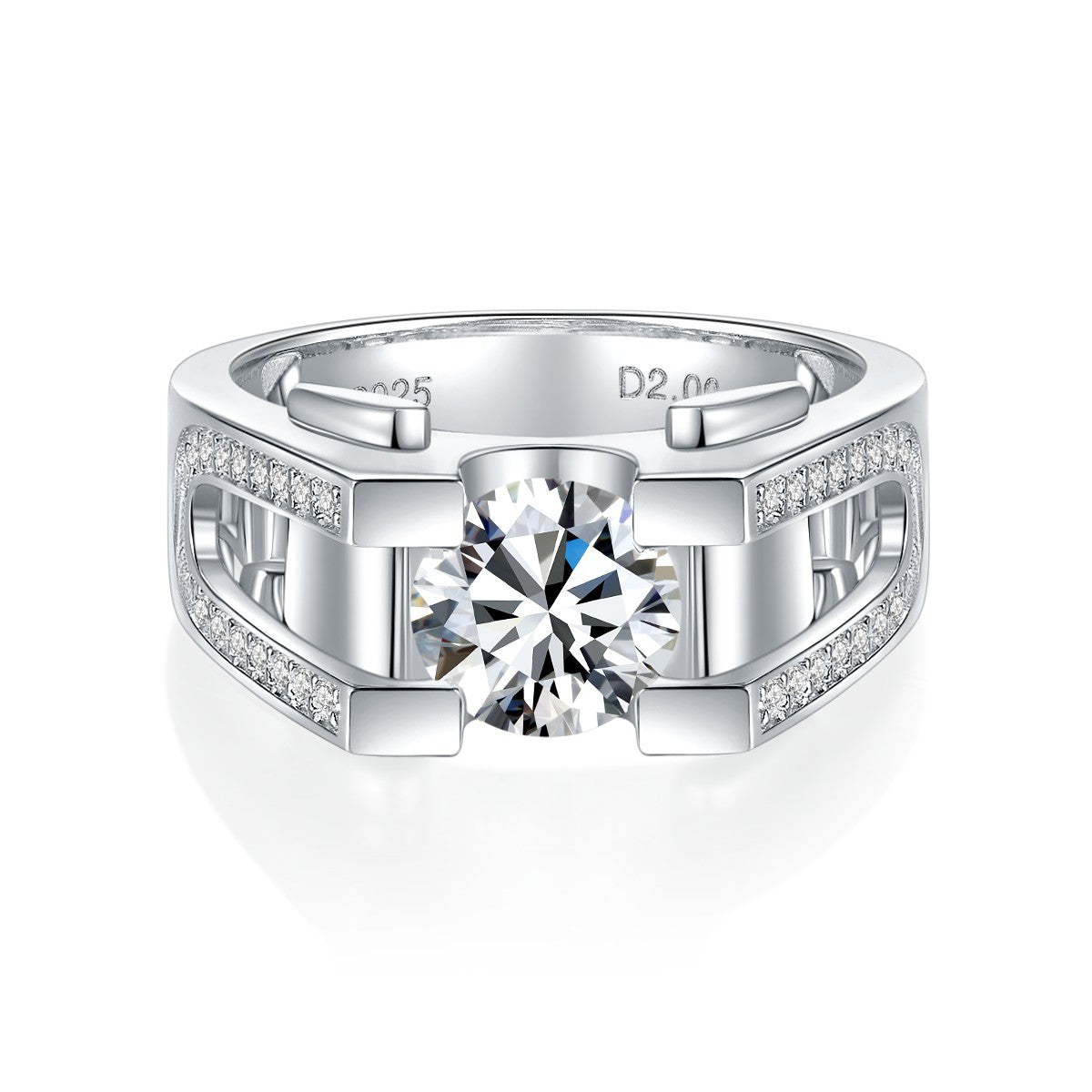 S925 Round-Cut Moissanite Ring 1CT&2CT(Man Ring)【6.2#3】