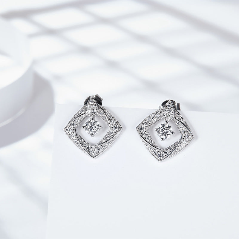 S925 Round-Cut Moissanite Earring Plated 18k White Gold【6.2#130】
