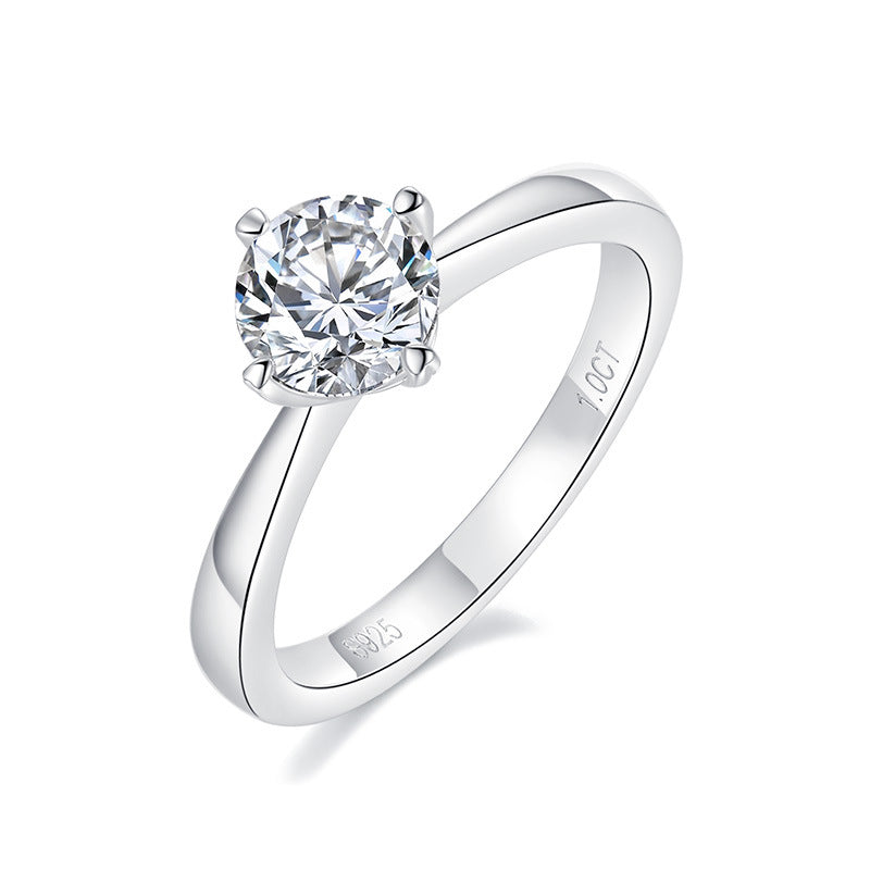 S925 Round-Cut Moissanite Ring 0.5CT&1CT 【6.2#47】