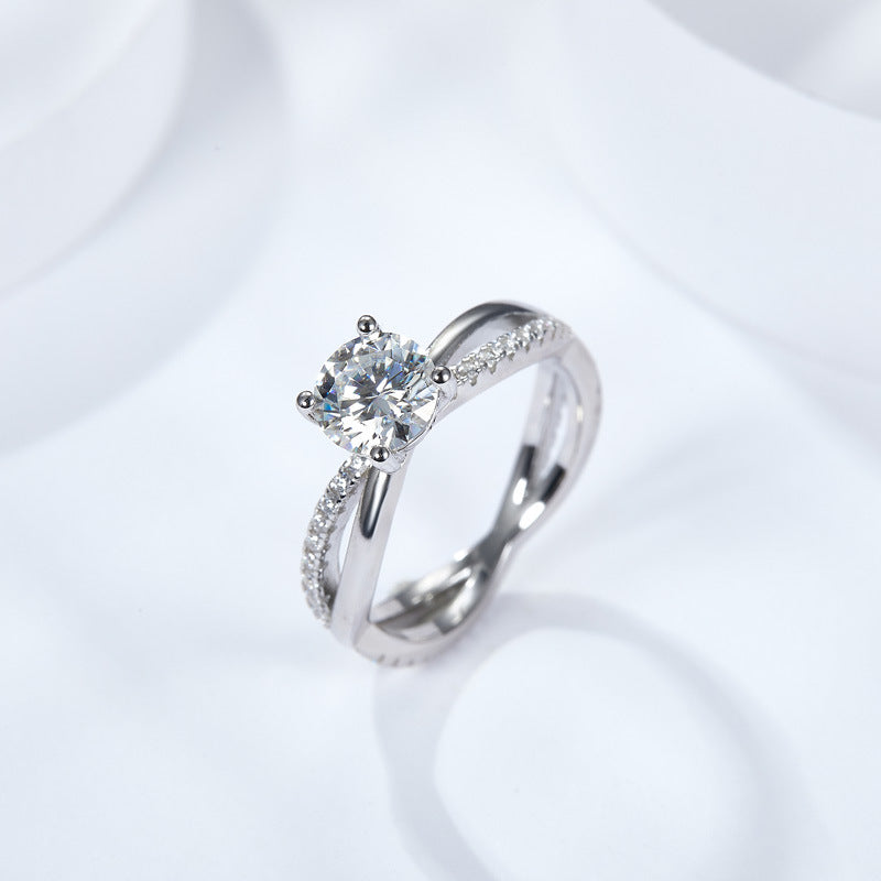S925 Round-Cut Moissanite Ring Plated 18k White Gold【6.2#134】