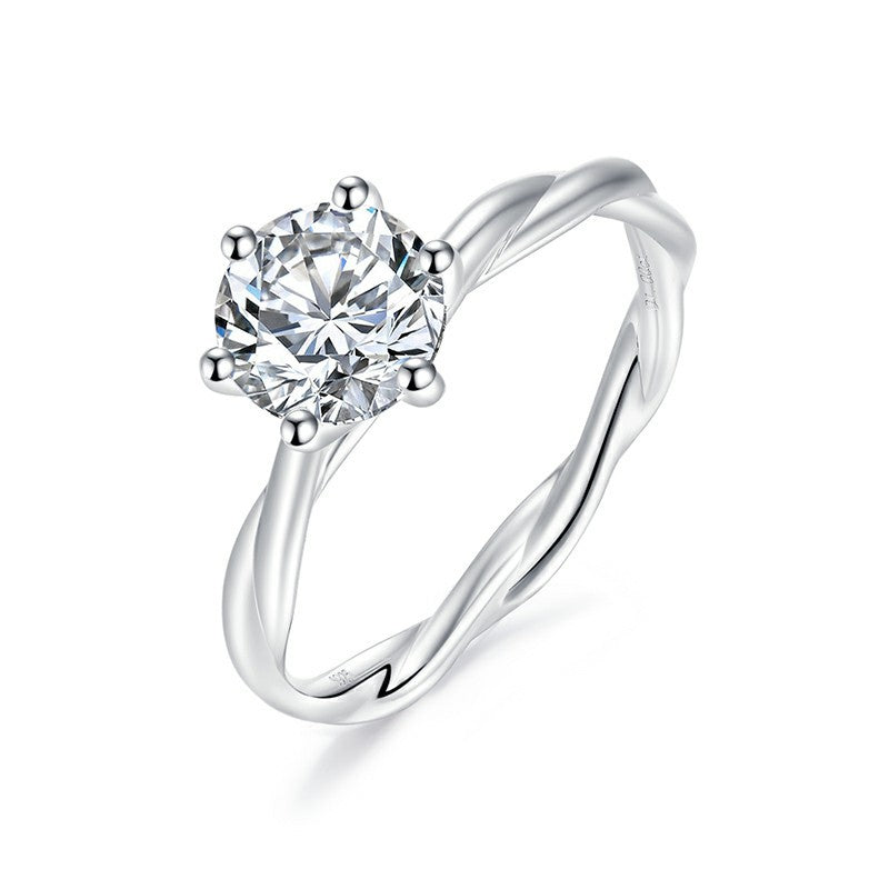 S925 Round-Cut 18K Silver Plated White Gold Moissanite Ring【6.2#91】