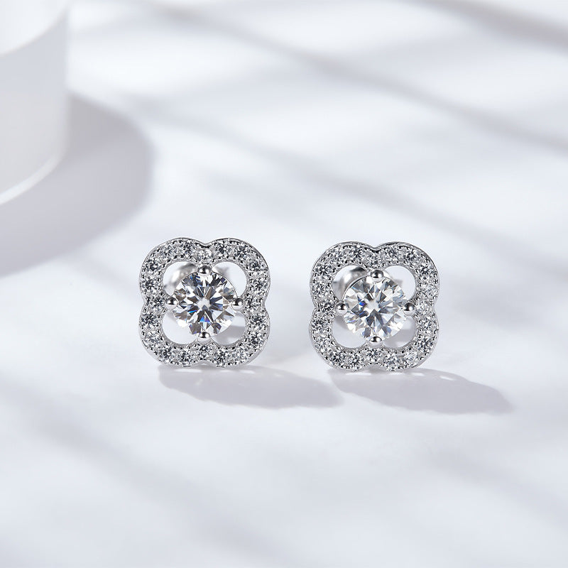 S925 Round-Cut Moissanite Earring Plated 18k Gold【6.2#128】