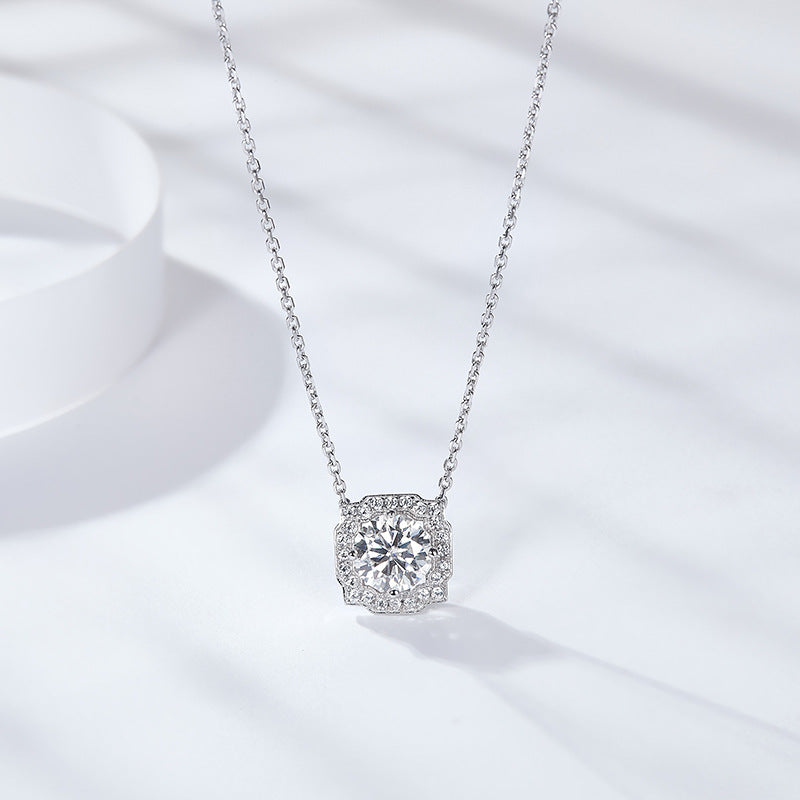 S925 Round-Cut Moissanite 1CT Plated 18k Gold Neclace【6.2#104】