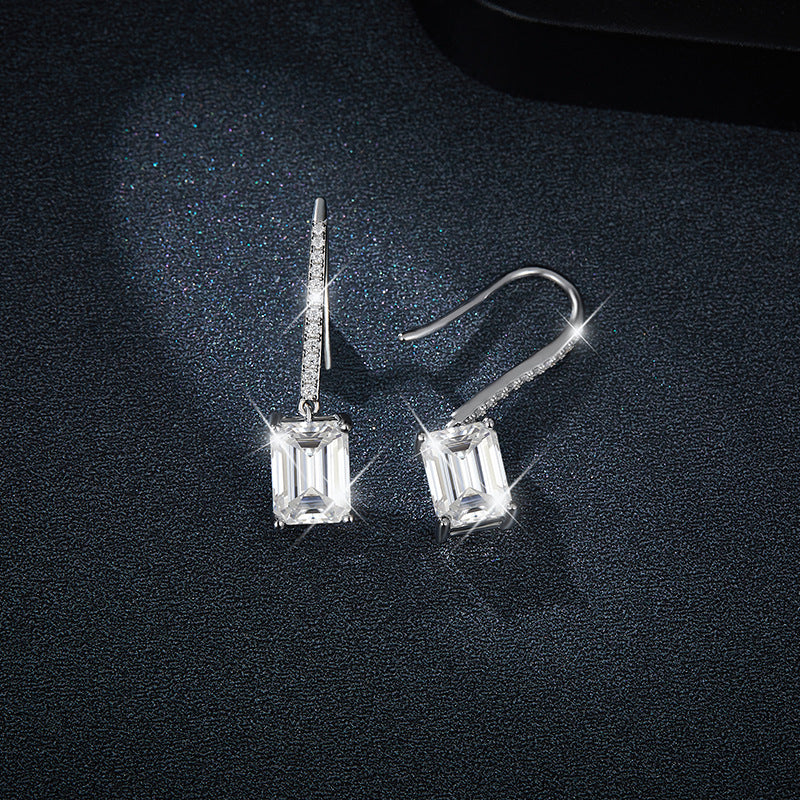 S925 Emerald-Cut Moissanite Earring Plated 18k Gold【6.2#140】