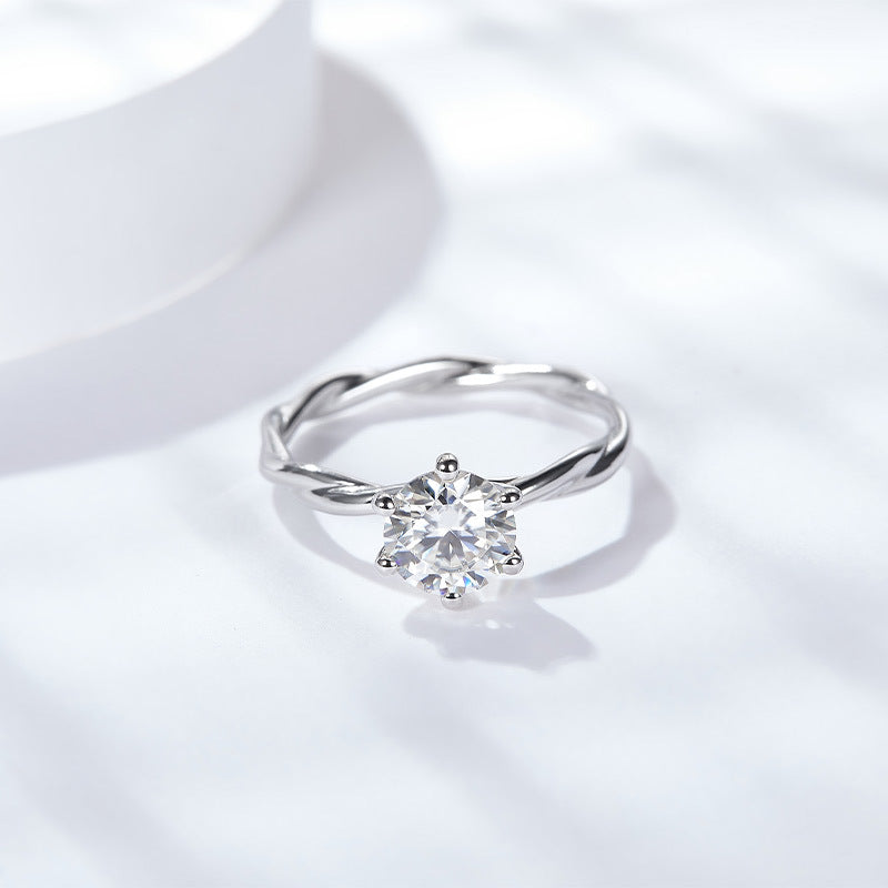 S925 Round-Cut 18K Silver Plated White Gold Moissanite Ring【6.2#91】