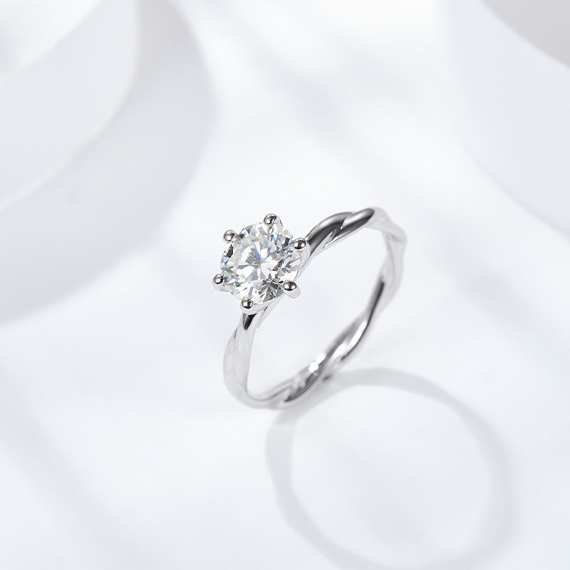 S925 Round-Cut 18K Silver Plated White Gold Moissanite Ring【6.2#91】