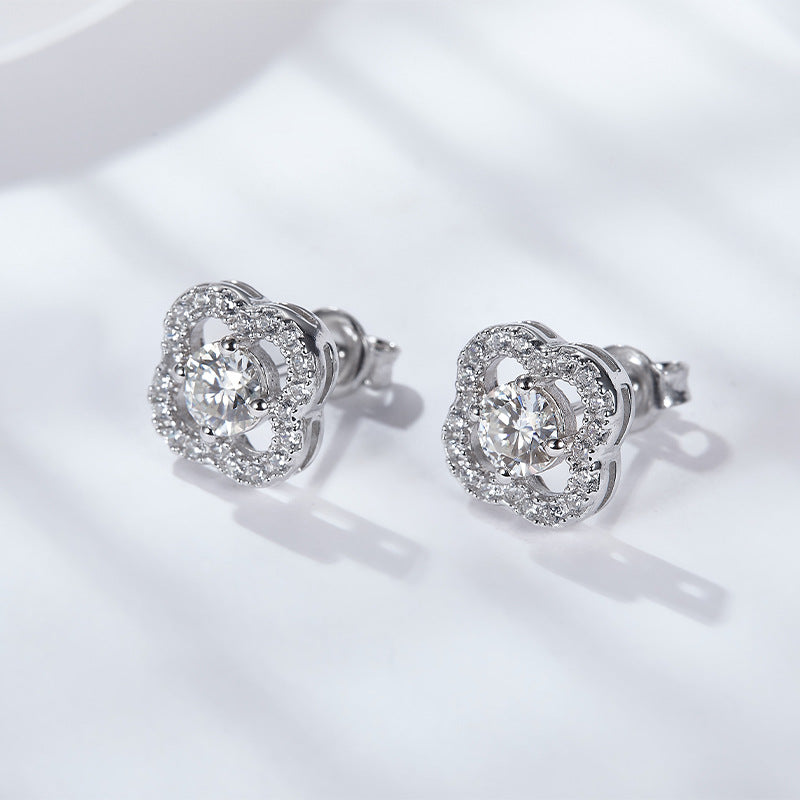 S925 Round-Cut Moissanite Earring Plated 18k Gold【6.2#128】