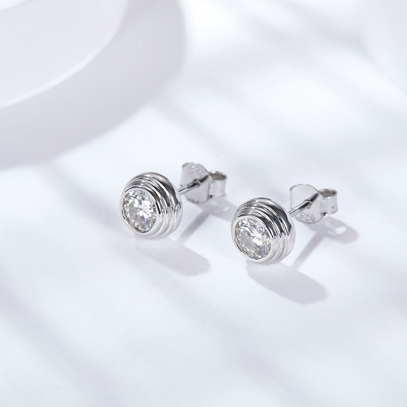 S925 Round-Cut Moissanite Earring Plated 18k White Gold【6.2#143】