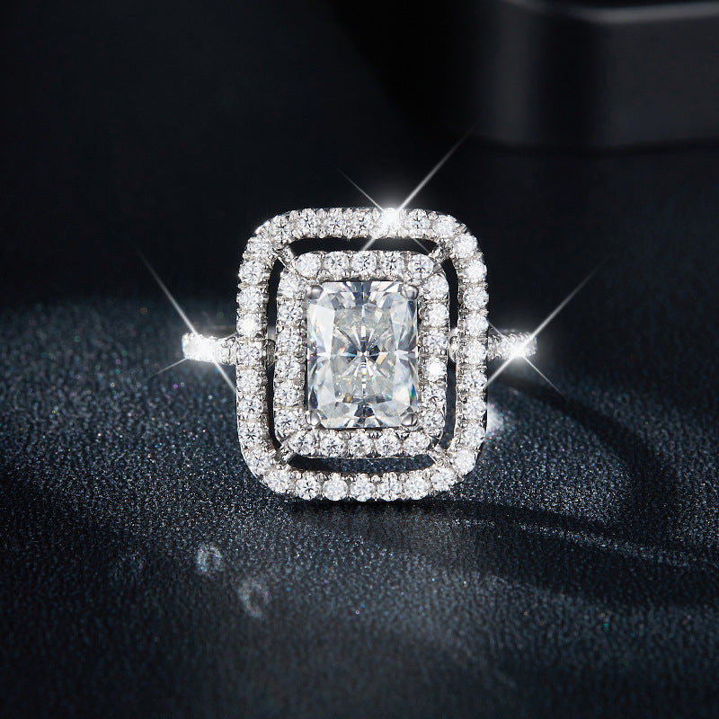 S925 Radiant-Cut Moissanite Ring Plated 18k gold【6.2#124】