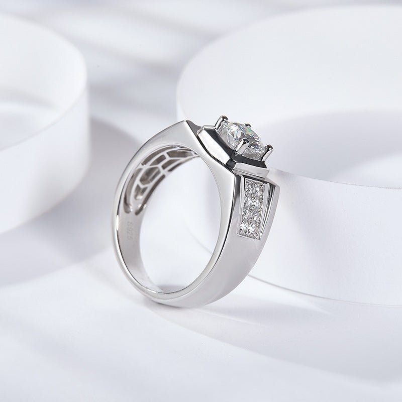 S925 Round-Cut Moissanite Ring Plated 18k White Gold【6.2#112】