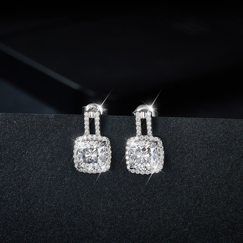 S925 Cushion-Cut Moissanite Earring Plated 18k Gold【6.2#118】