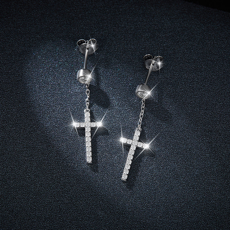 S925 Round-Cut Moissanite Earring With Cross Design【6.2#107】