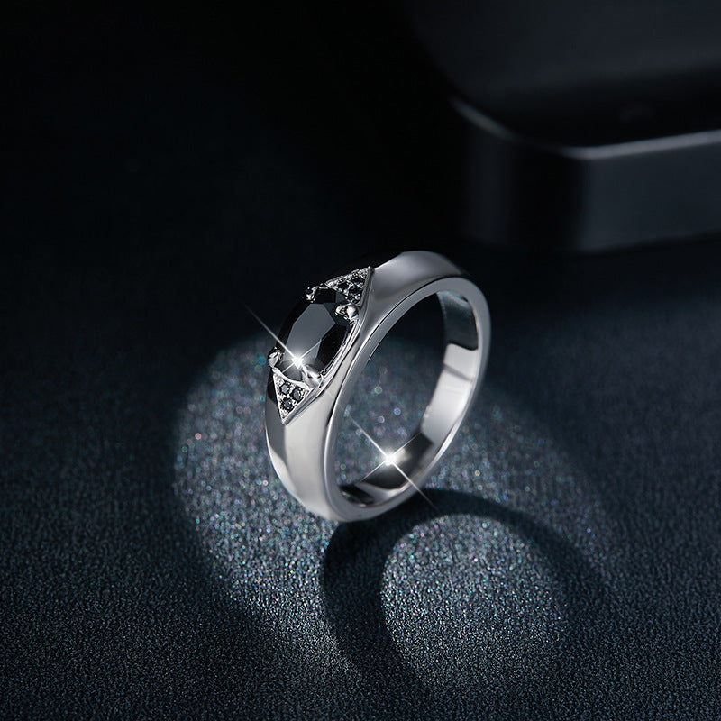 S925 Oval-Cut Black Moissanite Ring【6.2#174】