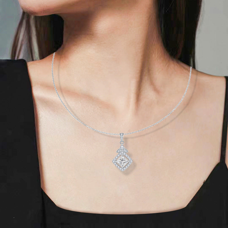 S925 Princess-Cut Moissanite Square Necklace【6.2#54】