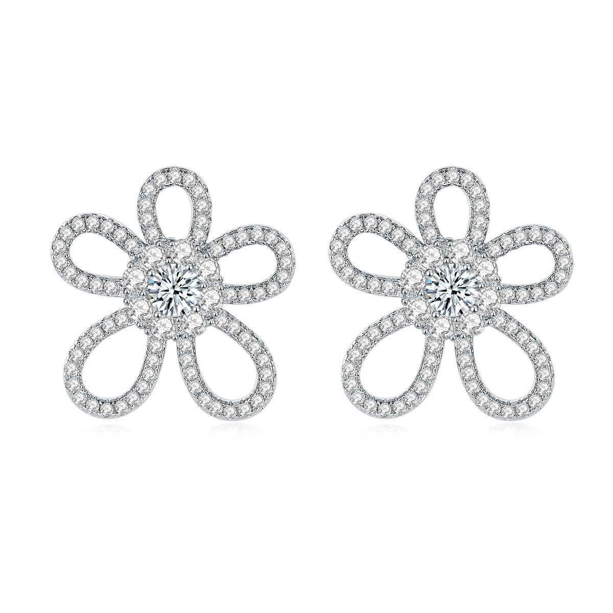 S925 Round-Cut Full Moissanite Earrings With Flower Design【6.2#28】