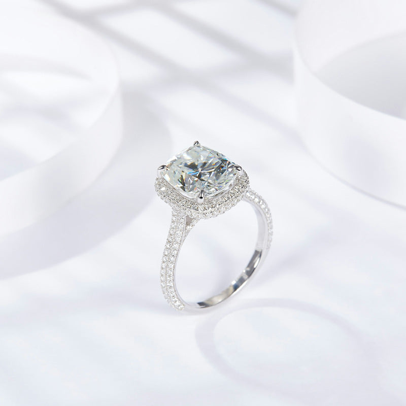 S925 Cushion-Cut Moissanite Ring【6.2#188】