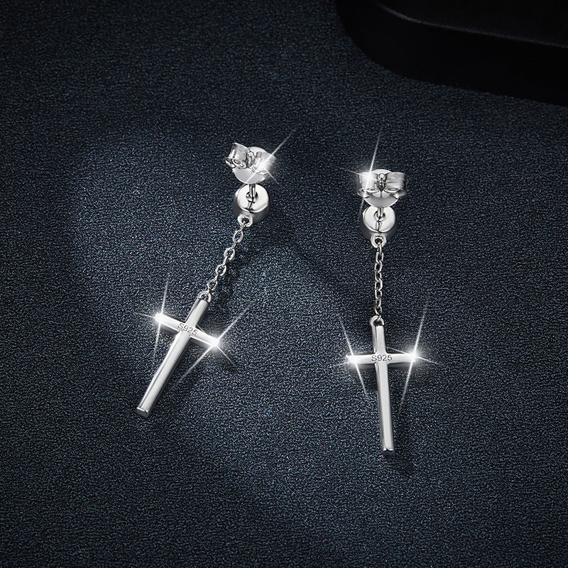 S925 Round-Cut Moissanite Earring With Cross Design【6.2#107】