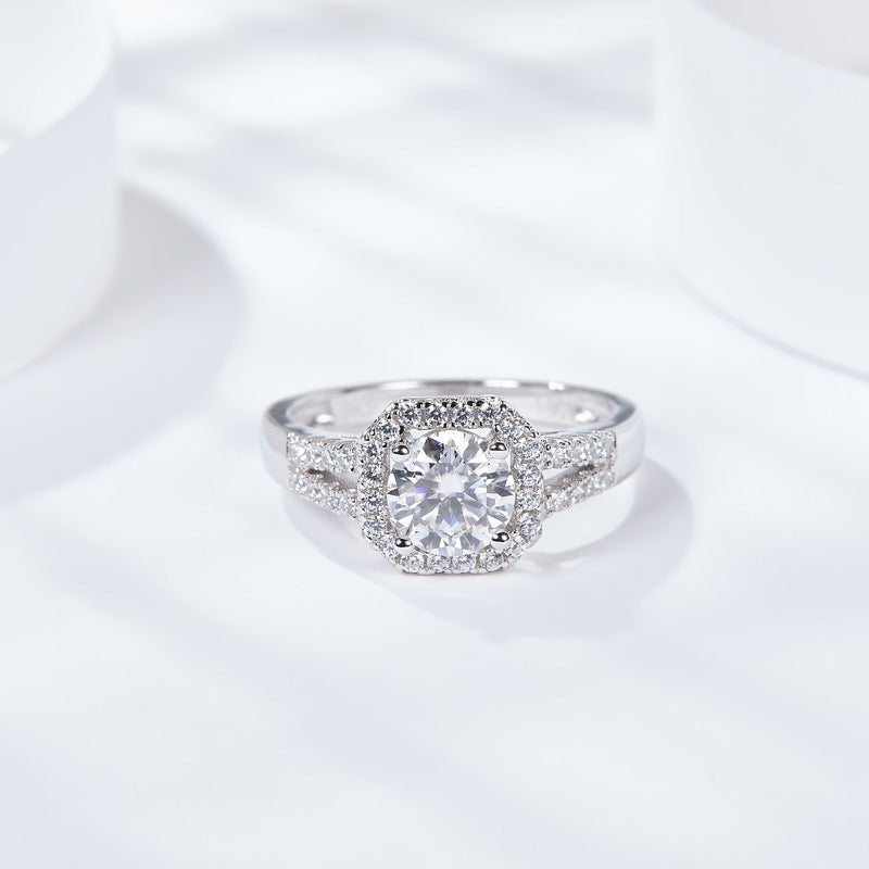 S925 Round-Cut Moissanite Ring【6.2#171】