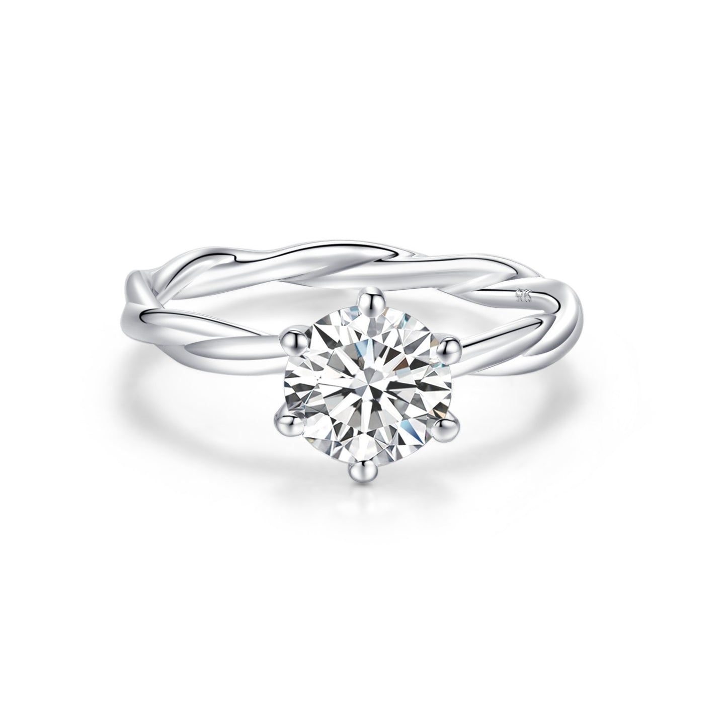 S925 Round-Cut 18K Silver Plated White Gold Moissanite Ring【6.2#91】