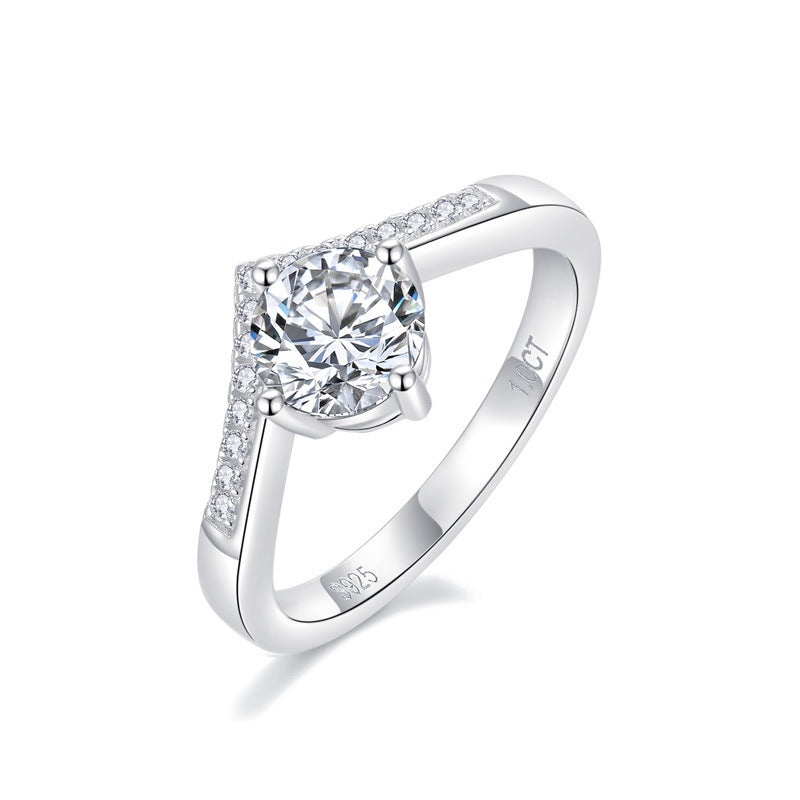 Round-Cut 1CT Moissanite Silver Plated 18K White Gold Ring【6.2#85】
