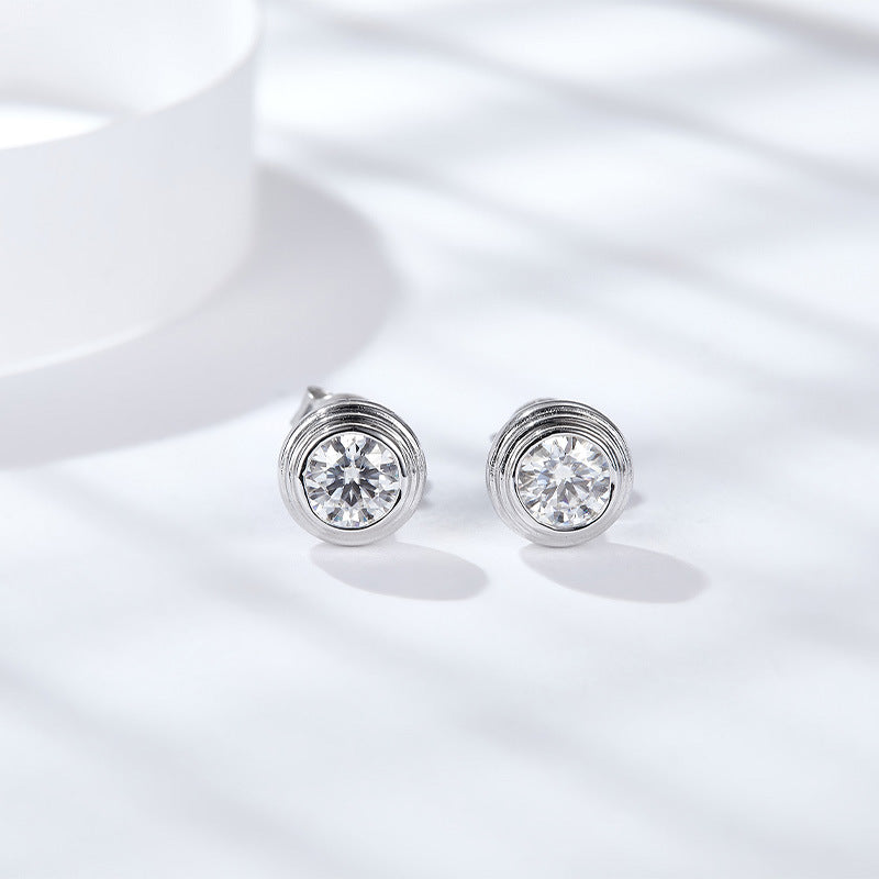 S925 Round-Cut Moissanite Earring Plated 18k White Gold【6.2#143】