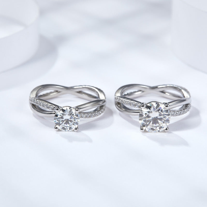 S925 Round-Cut Moissanite Ring Plated 18k White Gold【6.2#134】