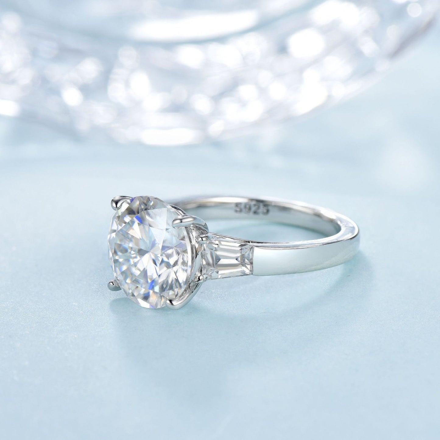 S925 Round-Cut Moissanite Ring Plated 18k Gold【6.2#137】