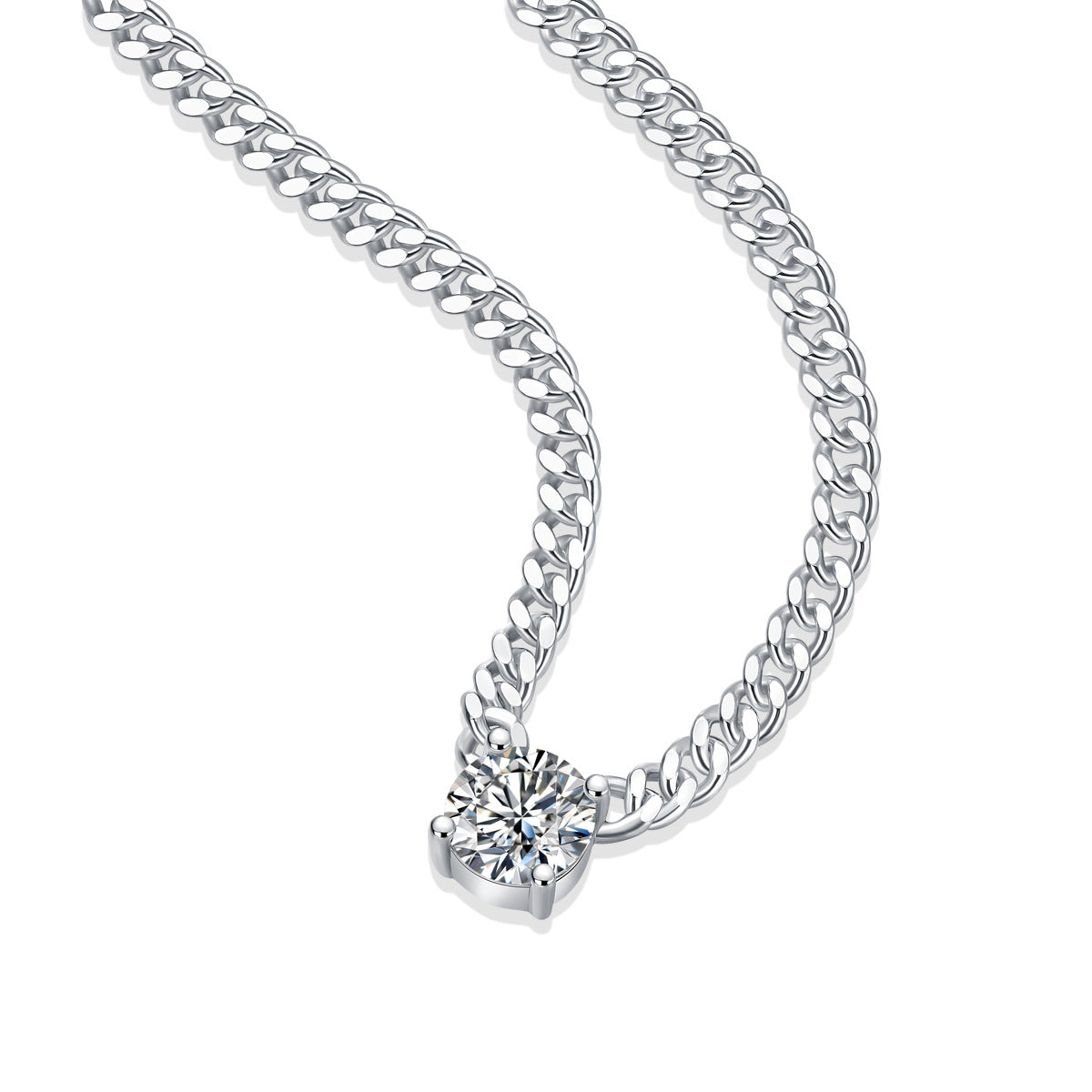 S925 Round-cut 1CT Moissanite 18k Plated White Gold Neclace【6.2#96】