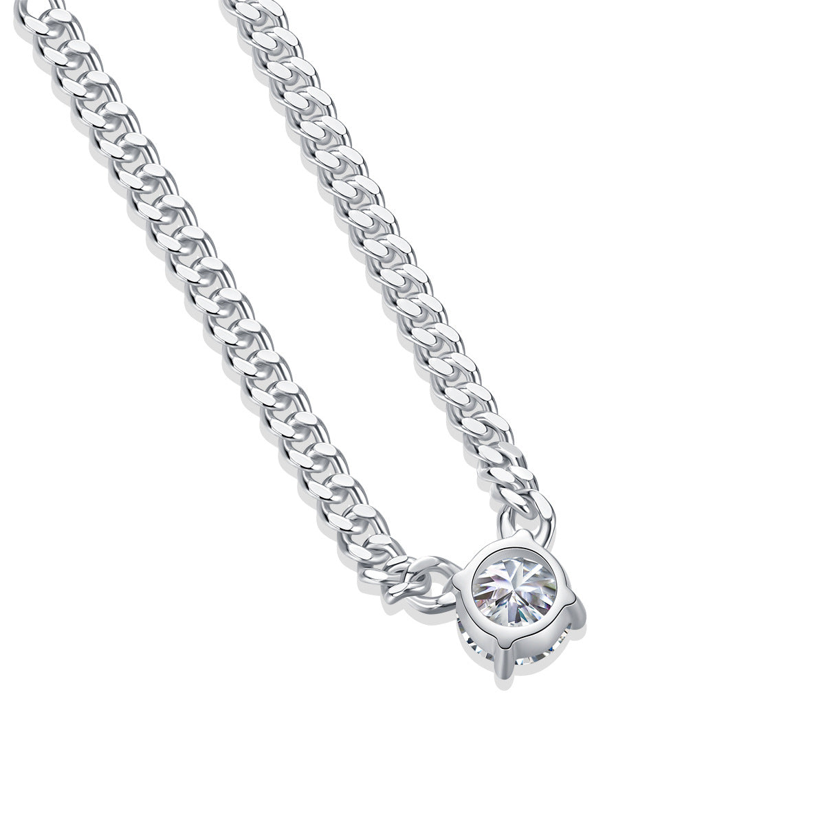 S925 Round-cut 1CT Moissanite 18k Plated White Gold Neclace【6.2#96】