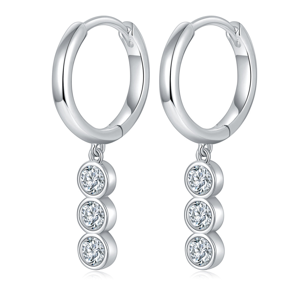 S925 Round-Cut Moissanite Hoop Earrings 0.2CT*3【6.2#60】